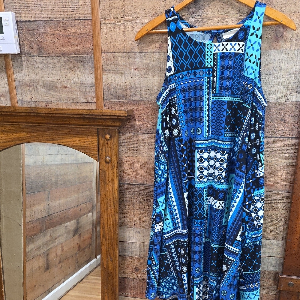 Bobbie Brooks Blue Patterned Midi Dress